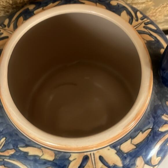 ANTIQUE CHINESE YELLOW‎ COBALT BLUE CERAMIC POTTERY TALL HANDLE TEA POT - Picture 3 of 8